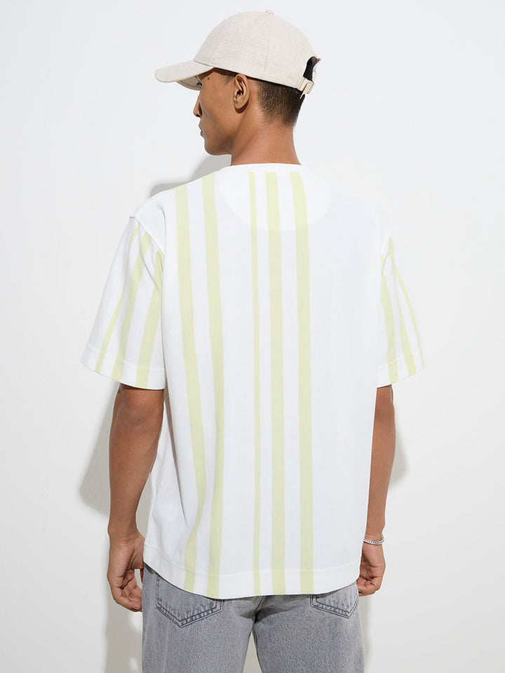 Nuon White Striped Relaxed-Fit Cotton-Blend T-Shirt
