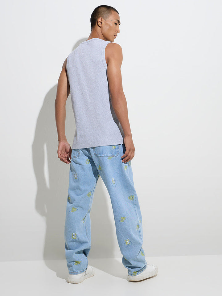 Nuon Grey Ribbed-Textured Slim-Fit Cotton-Blend T-Shirt