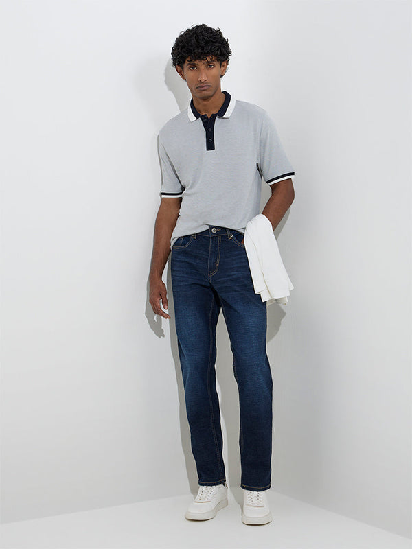 WES Casuals Dark Blue Relaxed-Fit Mid-Rise Jeans