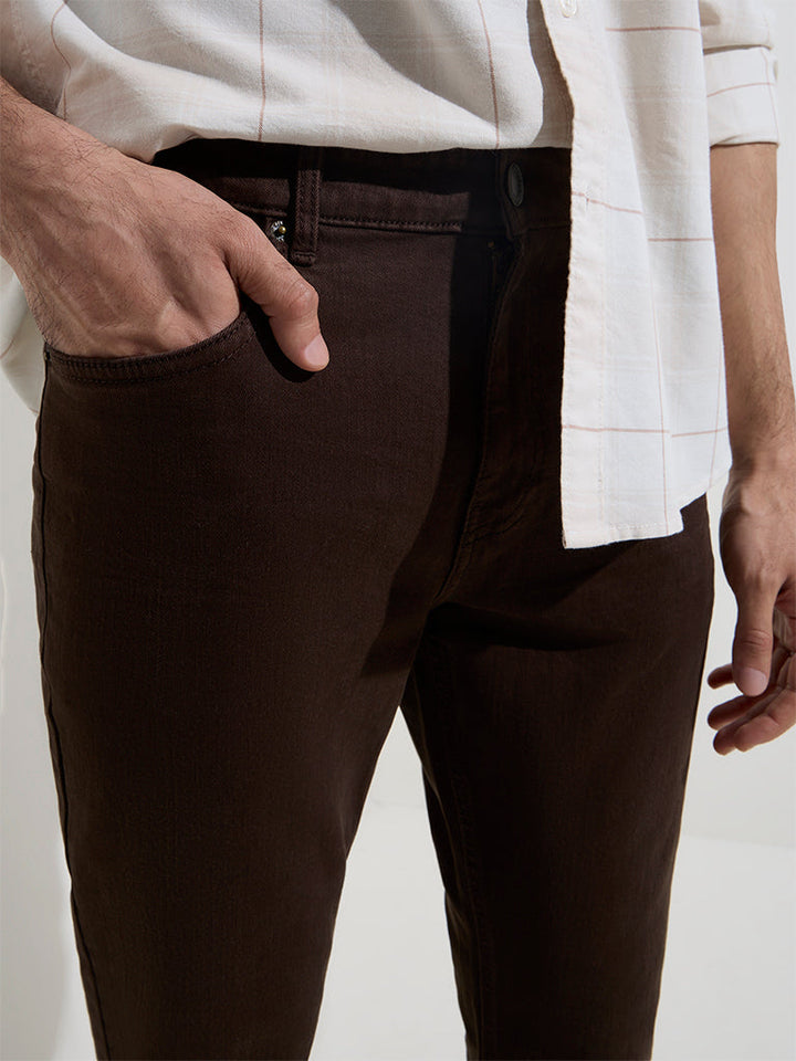 WES Casuals Dark Brown Slim-Fit Mid-Rise Jeans