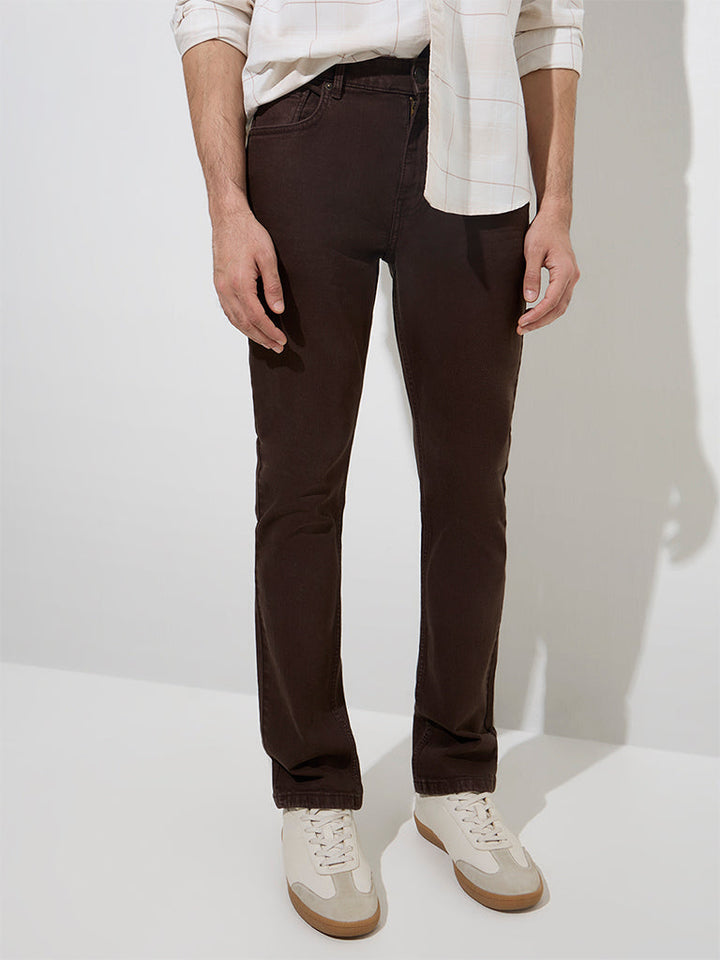 WES Casuals Dark Brown Slim-Fit Mid-Rise Jeans