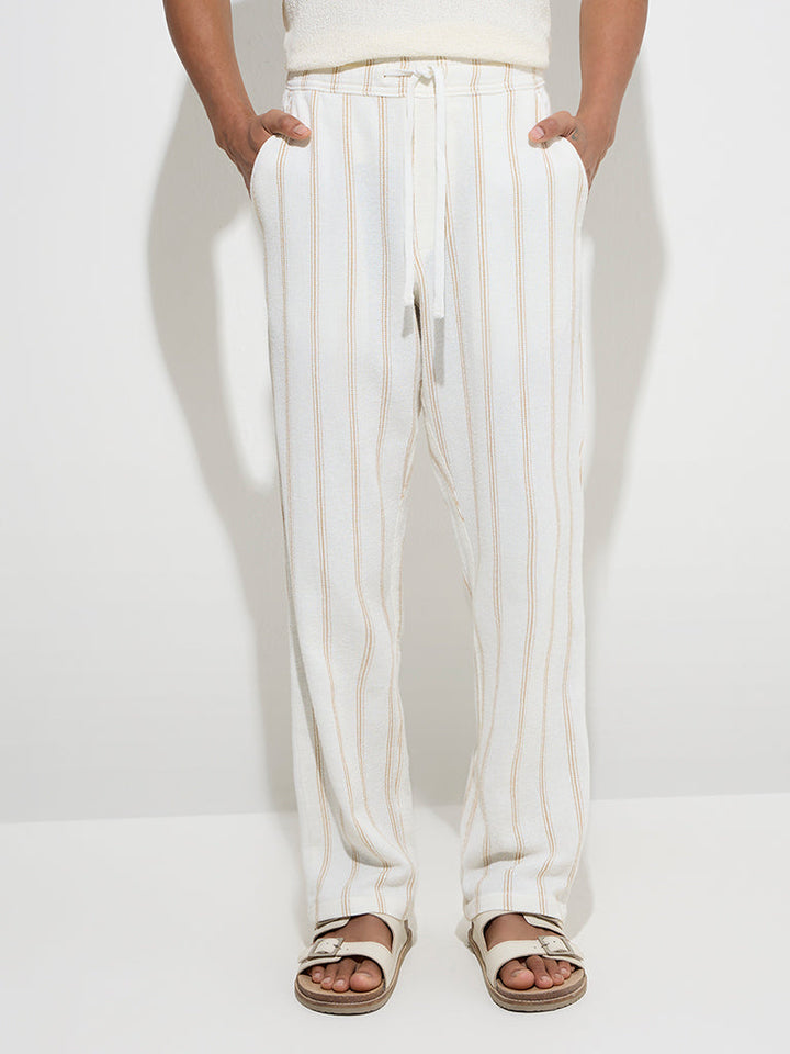 ETA Off-White Striped Relaxed-Fit Mid-Rise Cotton Chinos