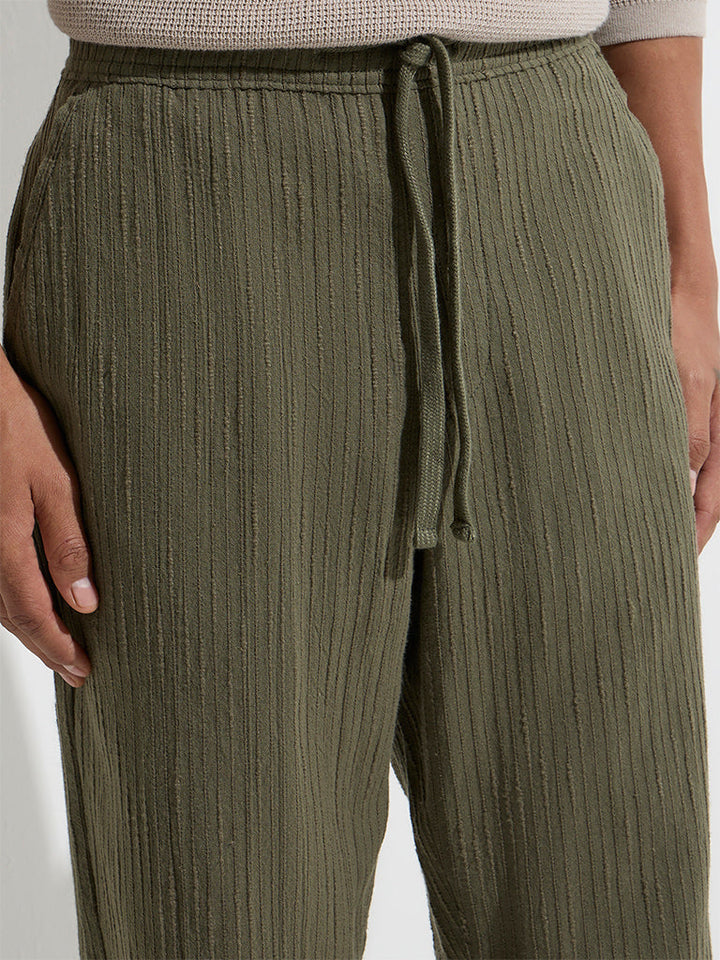 ETA Olive Textured Relaxed-Fit Mid-Rise Cotton Chinos
