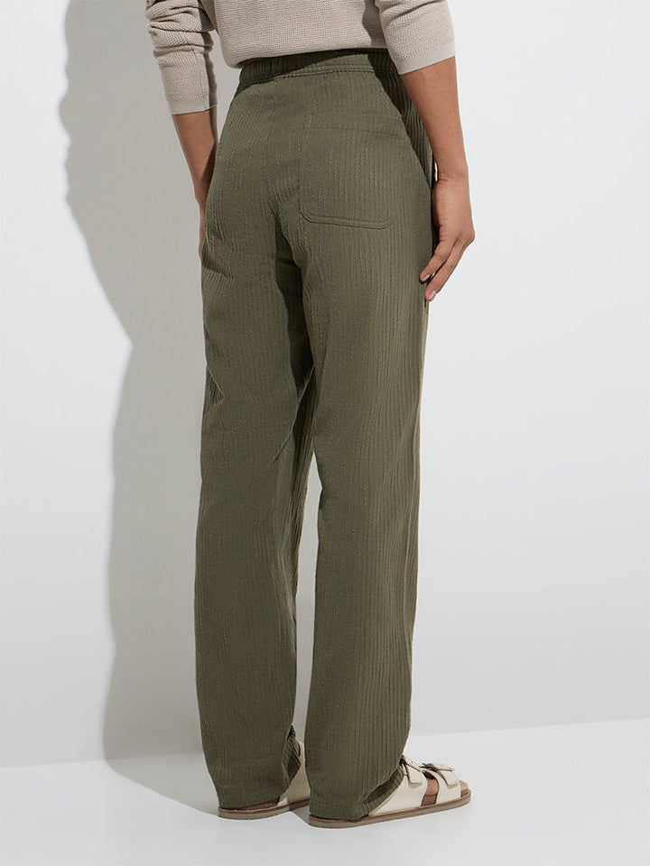 ETA Olive Textured Relaxed-Fit Mid-Rise Cotton Chinos