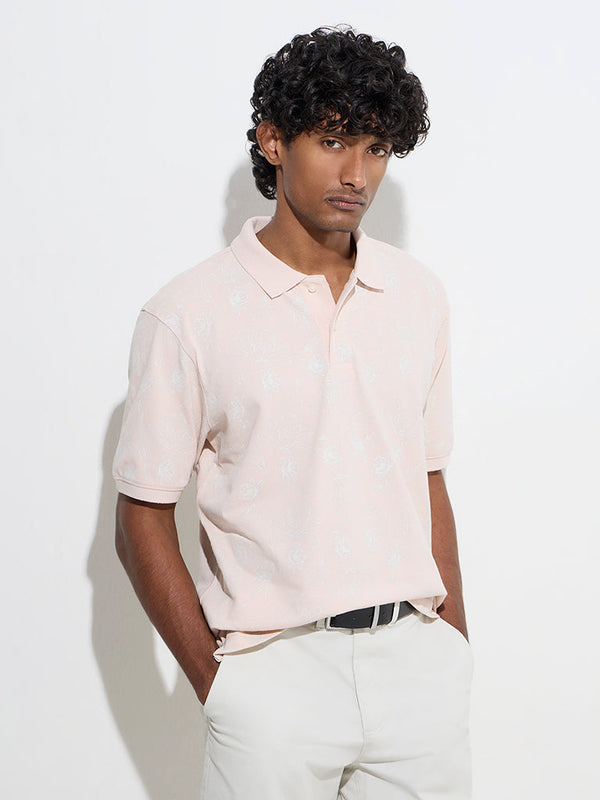 WES Casuals Pink Relaxed-Fit Cotton-Blend Polo T-Shirt