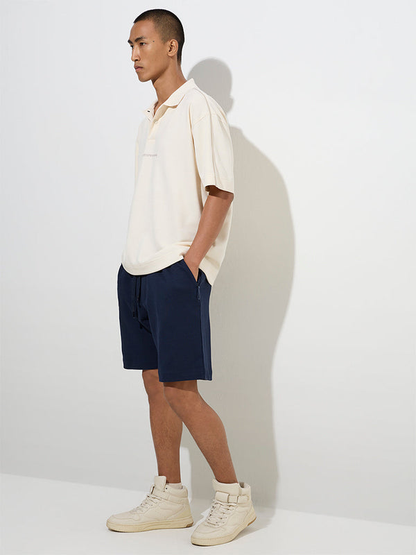 Studiofit Navy Relaxed-Fit Mid-Rise Cotton-Blend Shorts