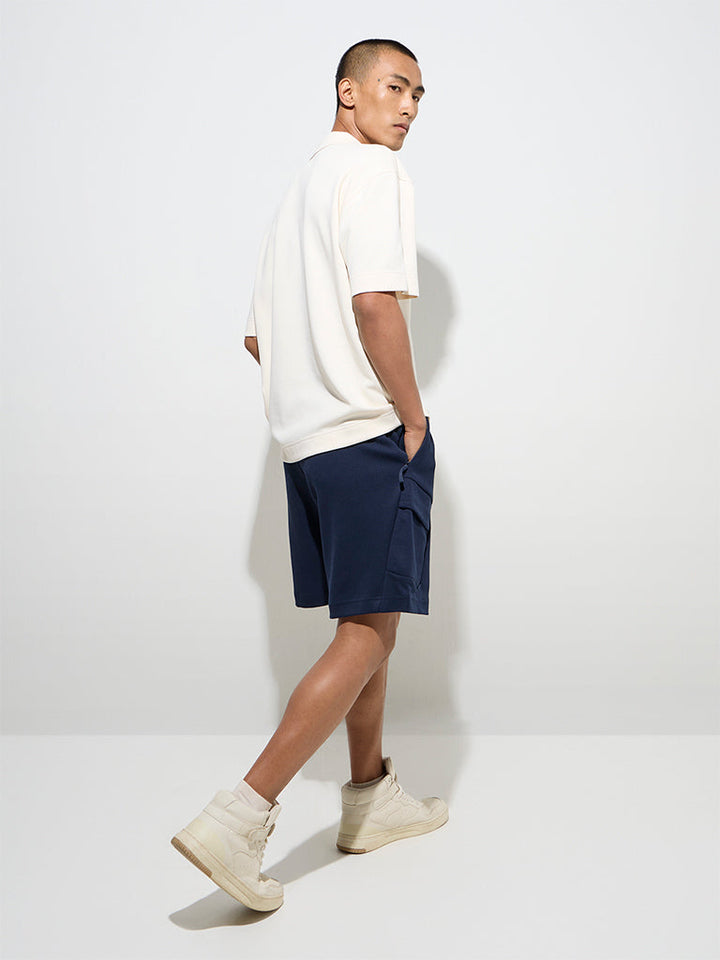 Studiofit Navy Relaxed-Fit Mid-Rise Cotton-Blend Shorts