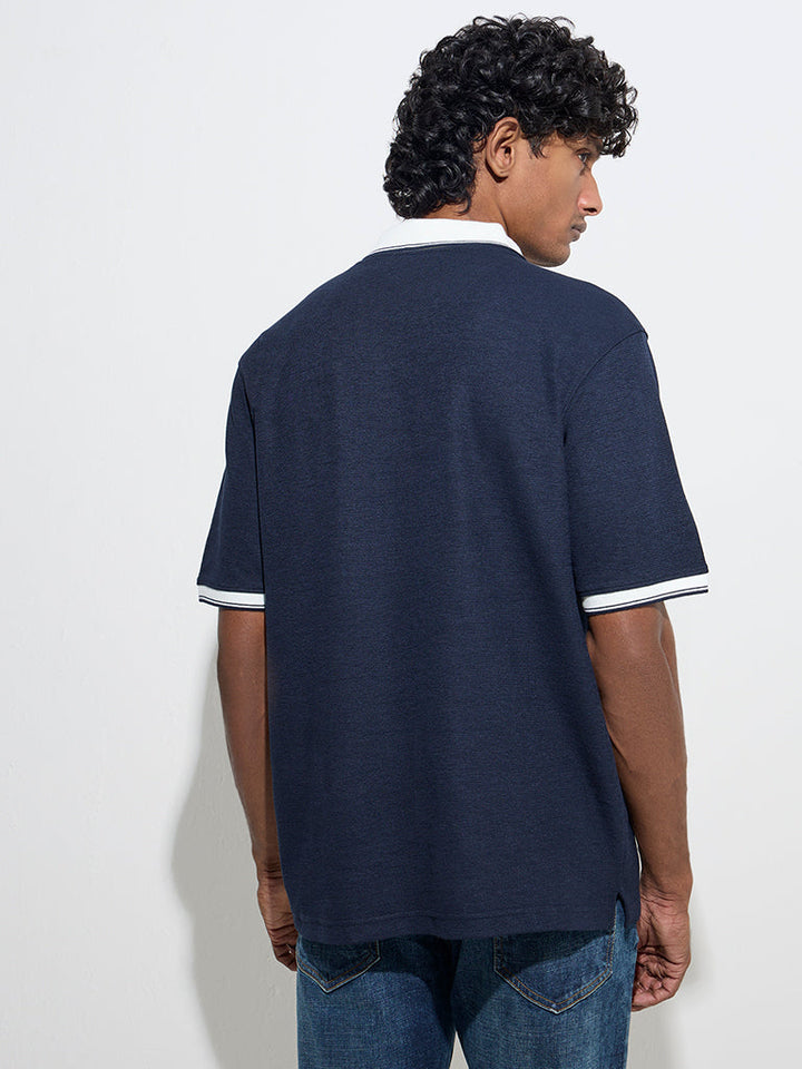 WES Casuals Navy Quarter Zip Polo T-Shirt