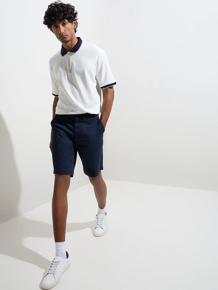 WES Casuals White Quarter Zip Polo T-Shirt