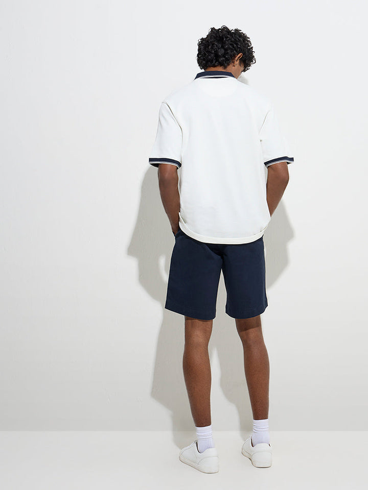 WES Casuals White Quarter Zip Polo T-Shirt