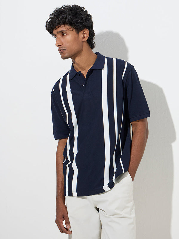 WES Casuals Navy Relaxed-Fit Cotton-Blend Polo T-Shirt