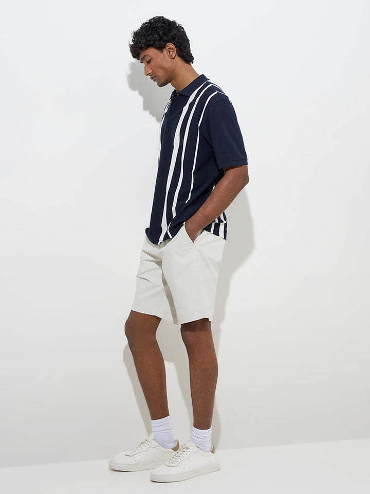 WES Casuals Navy Relaxed-Fit Cotton-Blend Polo T-Shirt