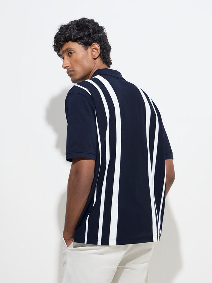 WES Casuals Navy Relaxed-Fit Cotton-Blend Polo T-Shirt