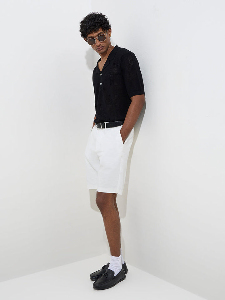 Ascot Black Knit-Textured Relaxed-Fit T-Shirt