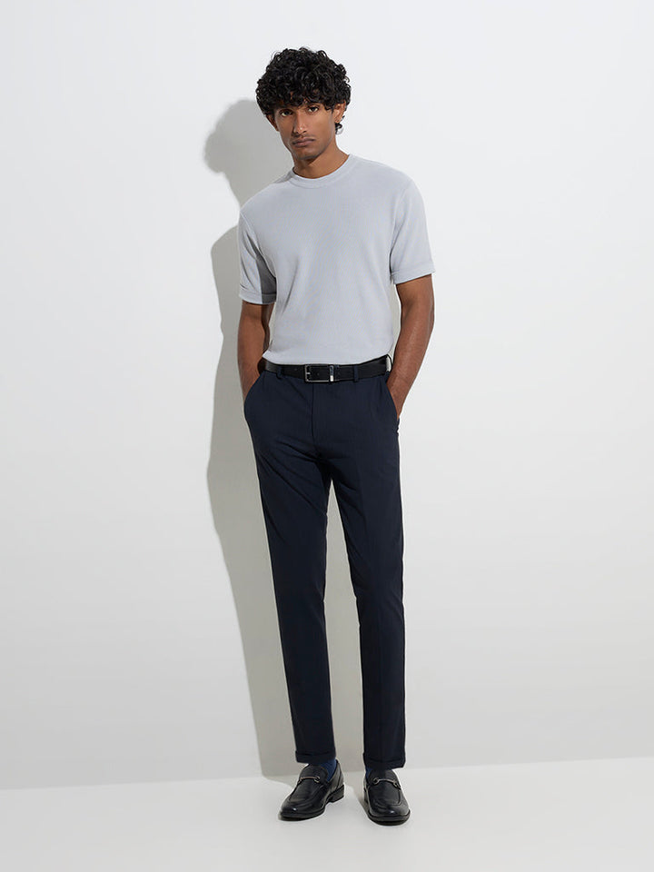 WES Formals Grey Knitted Slim-Fit T-Shirt