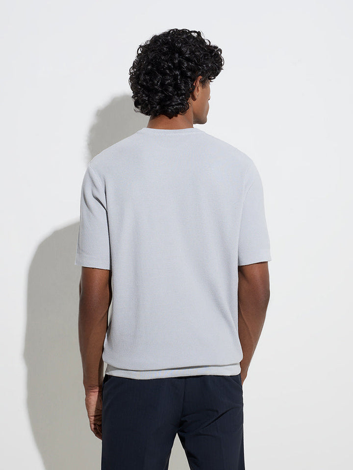 WES Formals Grey Knitted Slim-Fit T-Shirt