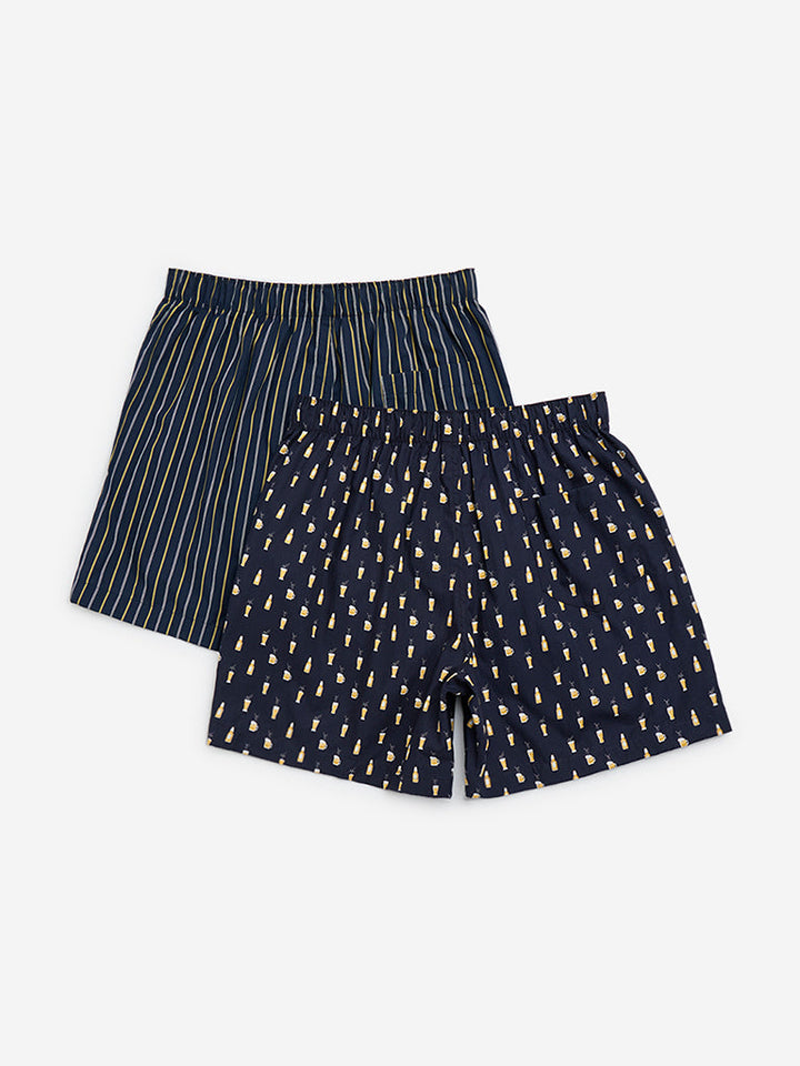 WES Lounge Navy Relaxed-Fit Cotton Boxers - Pack of 2