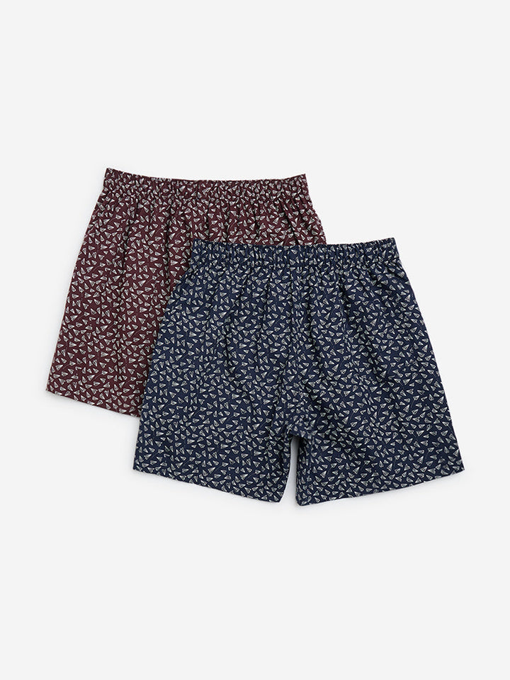 WES Lounge Wine Relaxed-Fit Cotton Boxers- Pack of 2