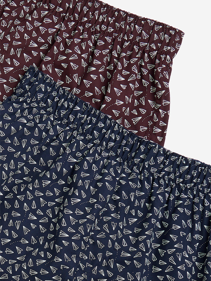 WES Lounge Wine Relaxed-Fit Cotton Boxers- Pack of 2