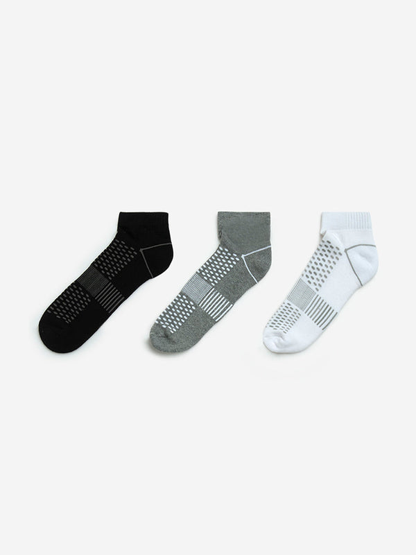 WES Lounge Grey Cotton-Blend Trainer Socks - Pack of 3