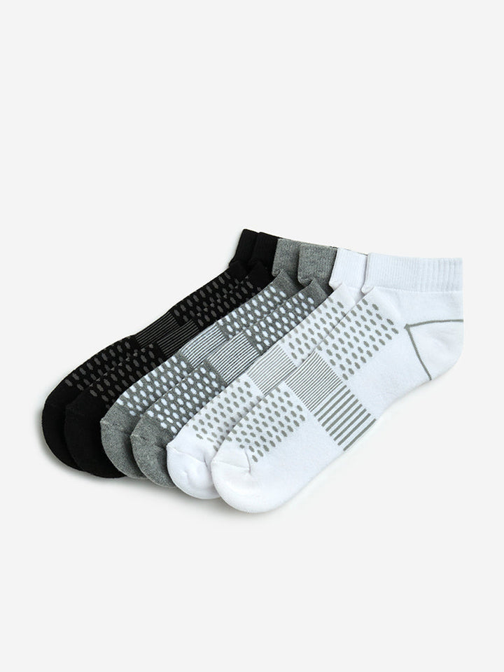 WES Lounge Grey Cotton-Blend Trainer Socks - Pack of 3
