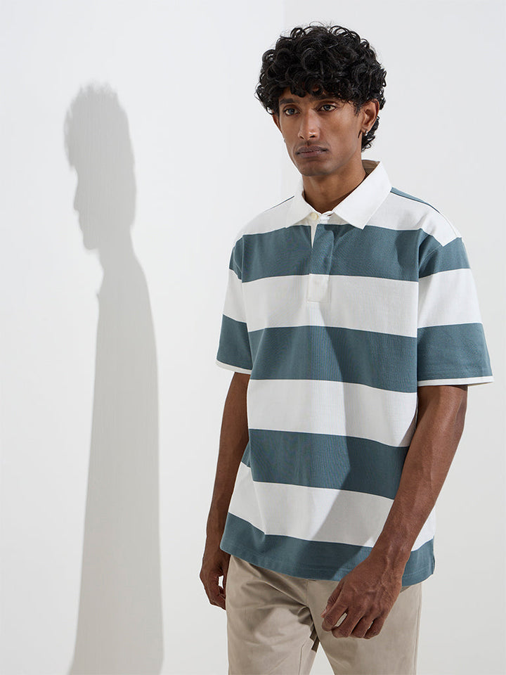 WES Casuals Teal Relaxed-Fit Cotton-Blend Polo T-Shirt