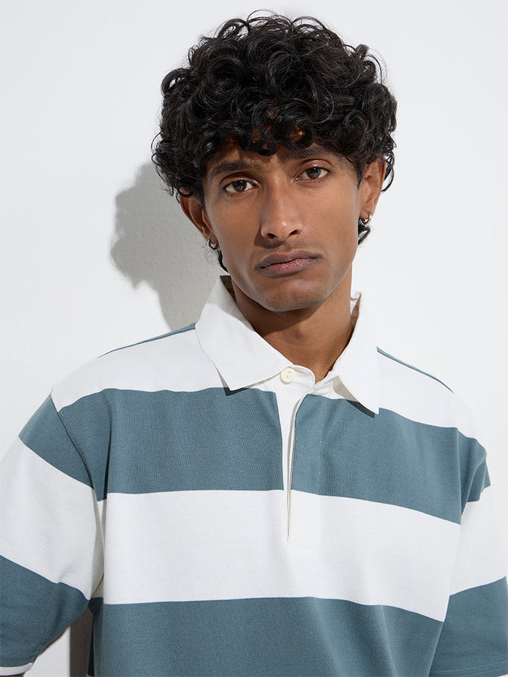 WES Casuals Teal Relaxed-Fit Cotton-Blend Polo T-Shirt