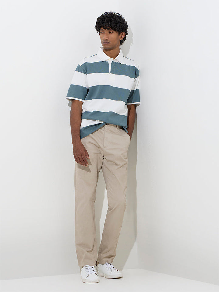WES Casuals Teal Relaxed-Fit Cotton-Blend Polo T-Shirt