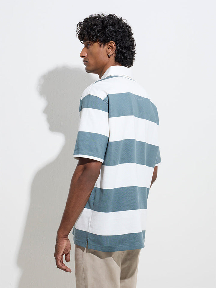 WES Casuals Teal Relaxed-Fit Cotton-Blend Polo T-Shirt