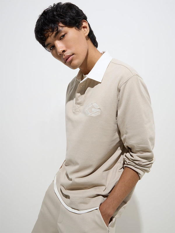 Studiofit Beige Relaxed-Fit Cotton-Blend Sweatshirt