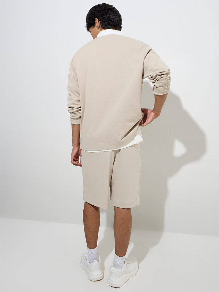 Studiofit Beige Relaxed-Fit Cotton-Blend Sweatshirt