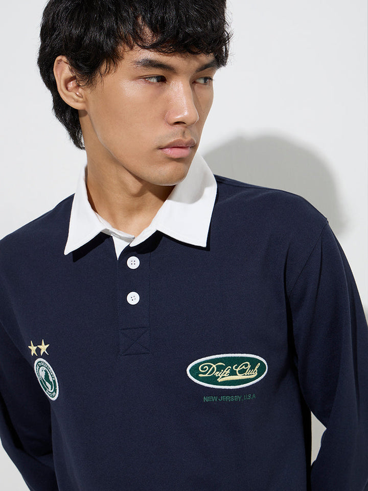 Studiofit Navy Embroidered Relaxed-Fit Cotton-Blend Sweatshirt