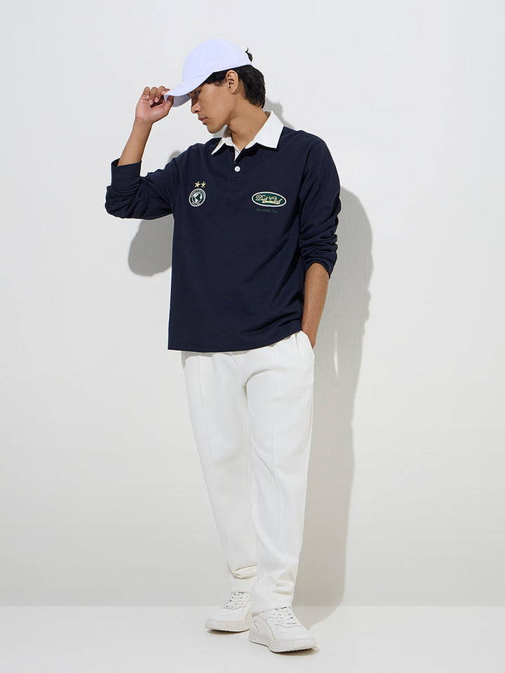 Studiofit Navy Embroidered Relaxed-Fit Cotton-Blend Sweatshirt