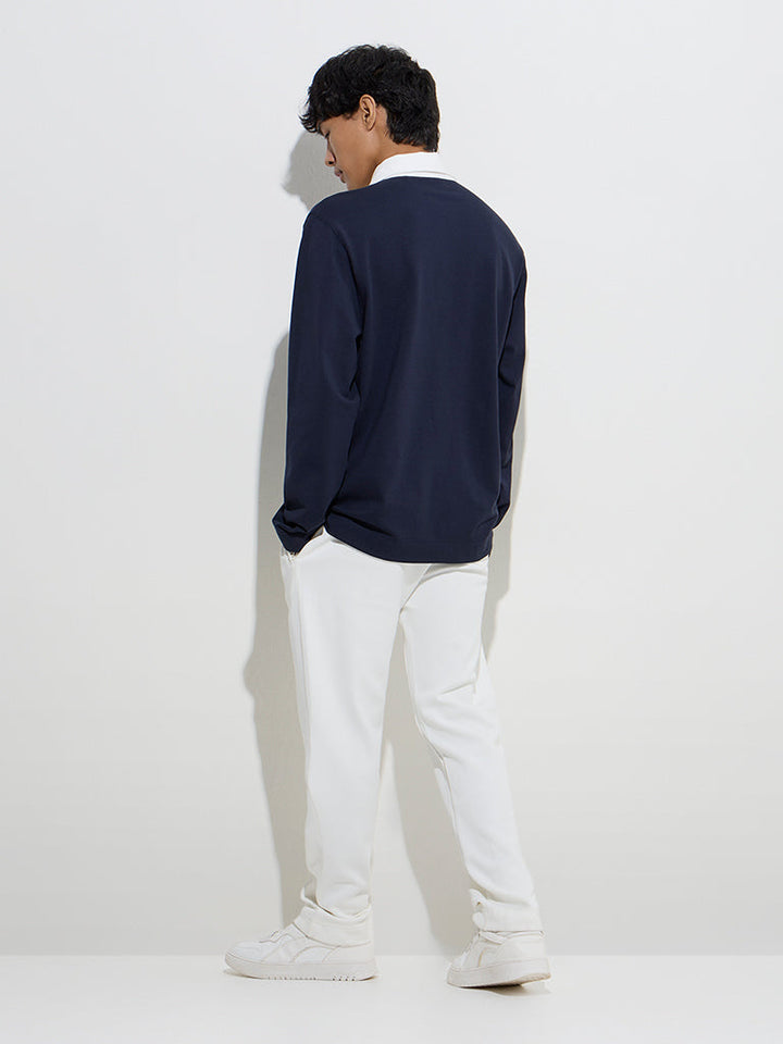 Studiofit Navy Embroidered Relaxed-Fit Cotton-Blend Sweatshirt