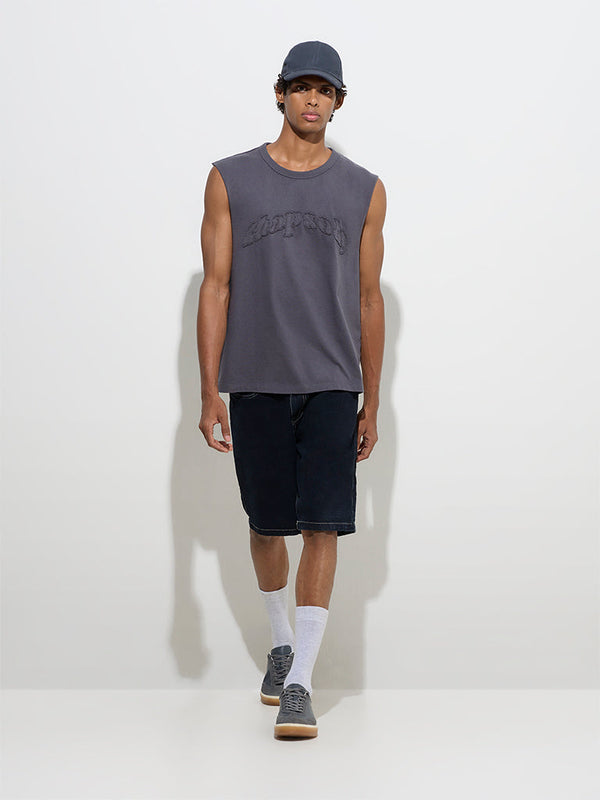 Nuon Charcoal Text Design Relaxed-Fit Cotton T-Shirt