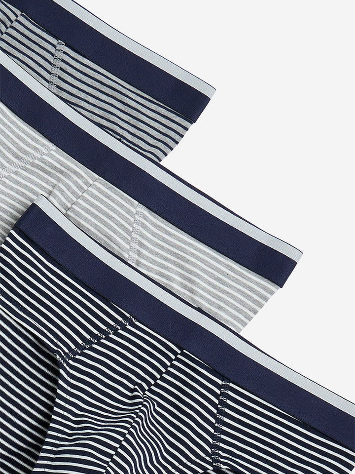 WES Lounge Navy Stripe Printed Cotton Briefs- Pack of 3