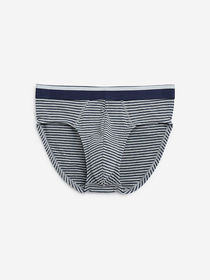 WES Lounge Navy Stripe Printed Cotton Briefs- Pack of 3