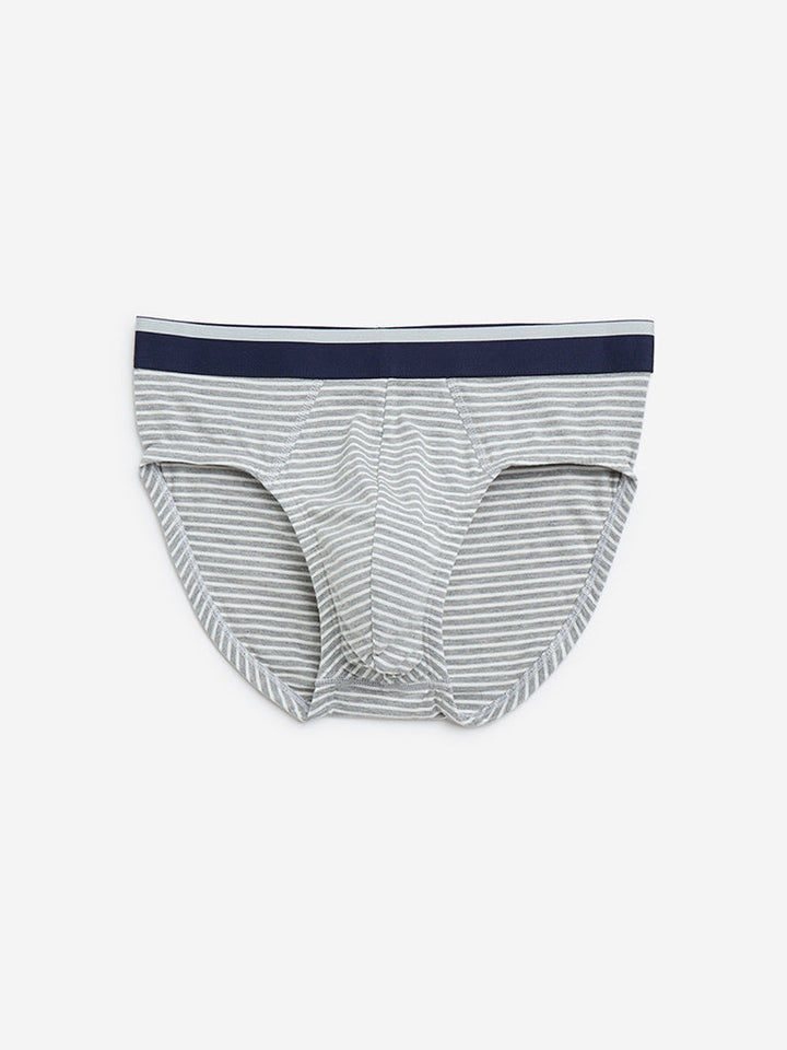 WES Lounge Navy Stripe Printed Cotton Briefs- Pack of 3
