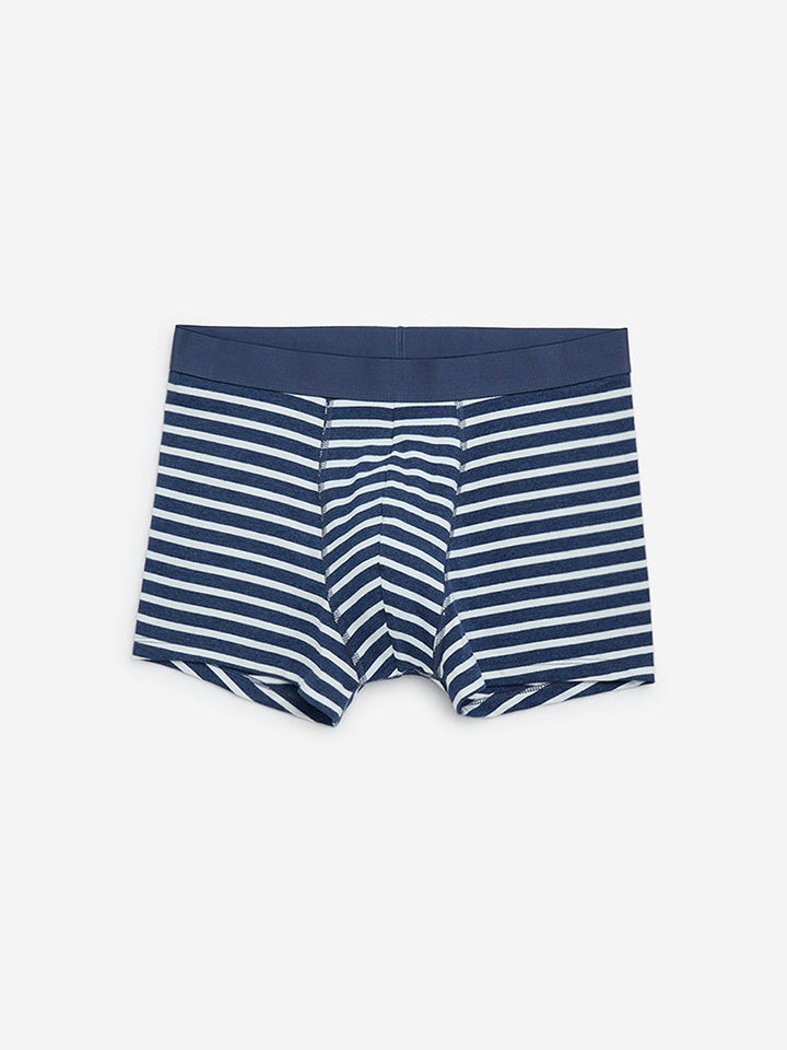 WES Lounge Navy Striped Cotton-Blend Trunks- Pack of 3