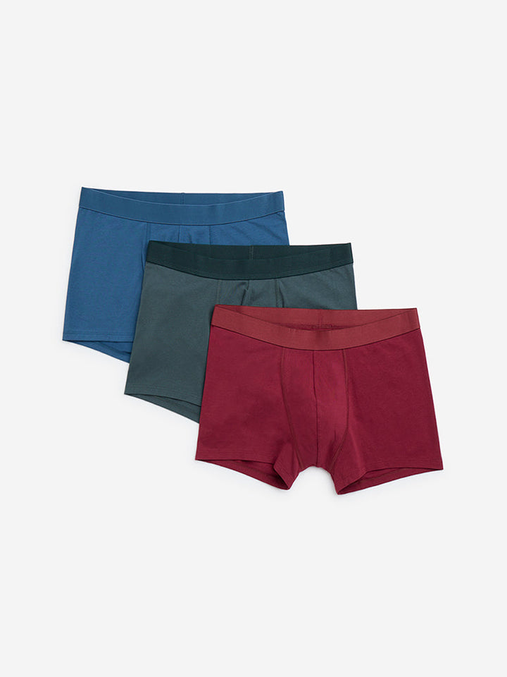 WES Lounge Multicolour Solid Cotton Trunks- Pack of 3