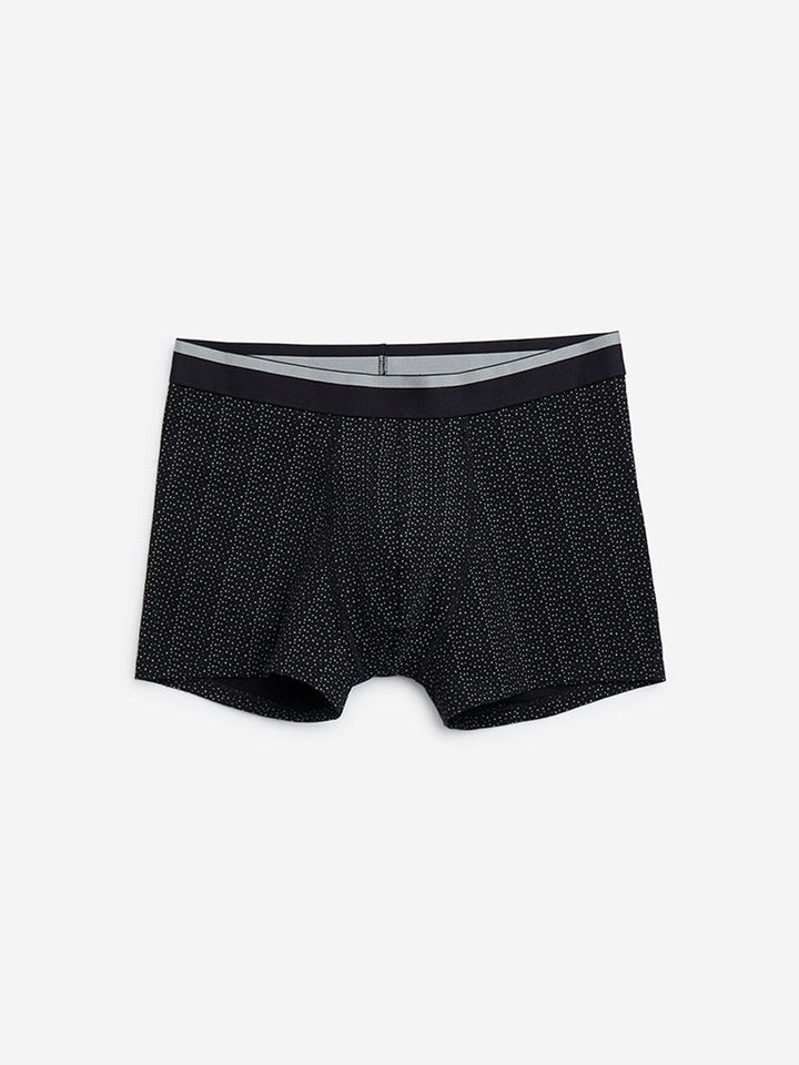 WES Lounge Black Printed Cotton Trunks- Pack of 3