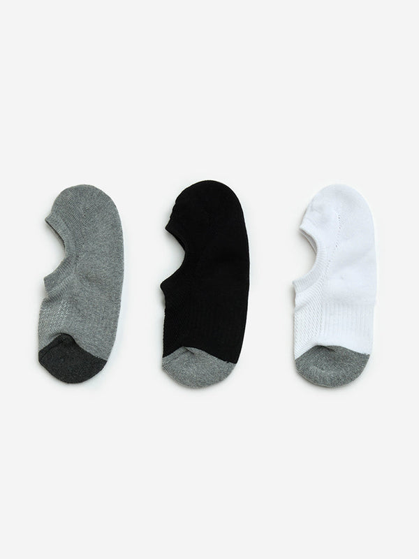 WES Lounge Grey Cotton-Blend No-Show Socks- Pack of 3