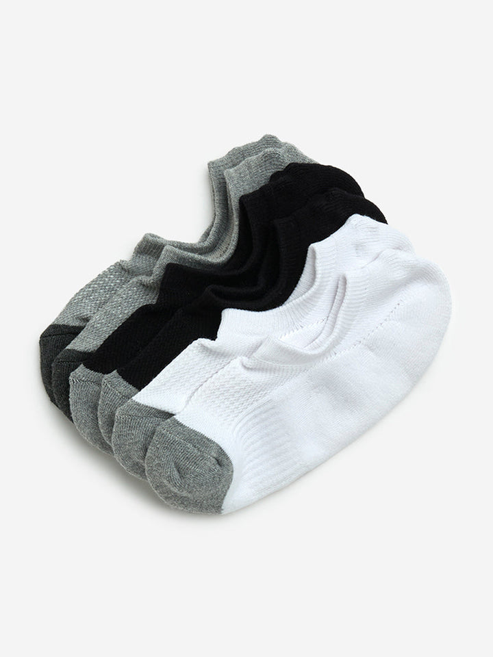 WES Lounge Grey Cotton-Blend No-Show Socks- Pack of 3