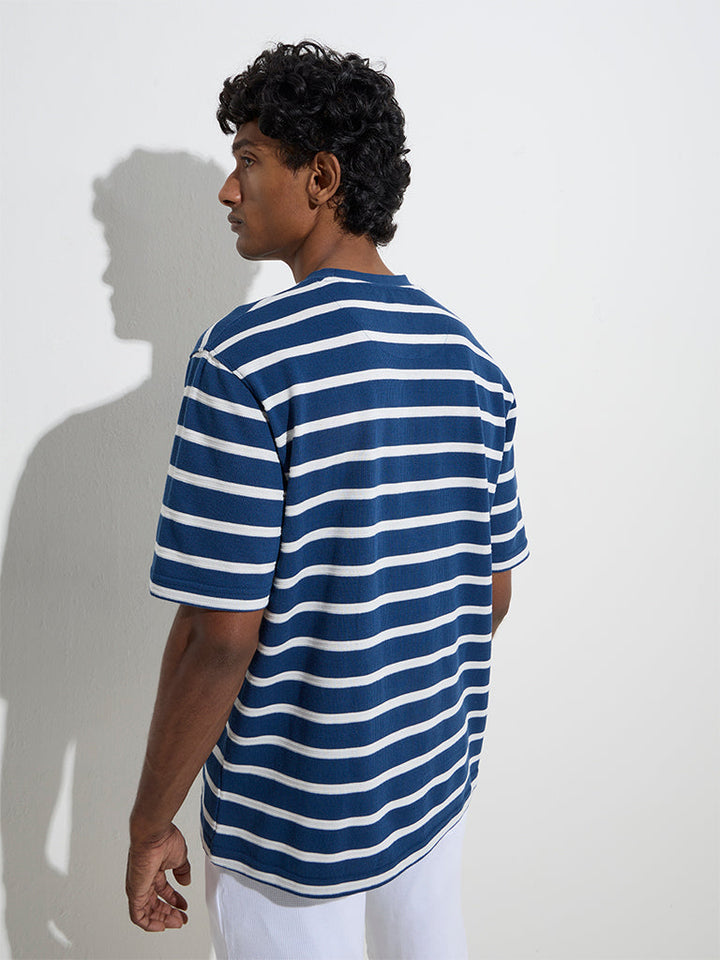 WES Lounge Blue Striped Relaxed-Fit Cotton T-Shirt
