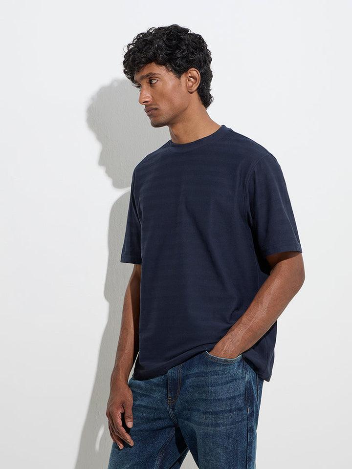 WES Lounge Navy Self Relaxed-Fit Cotton-Blend T-Shirt