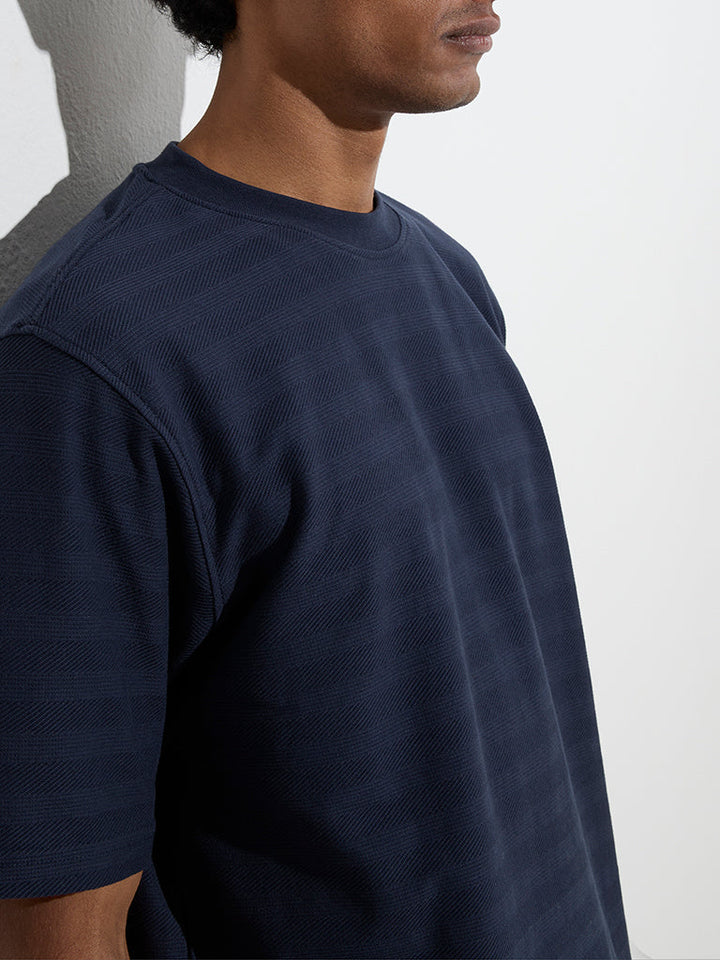 WES Lounge Navy Self Relaxed-Fit Cotton-Blend T-Shirt