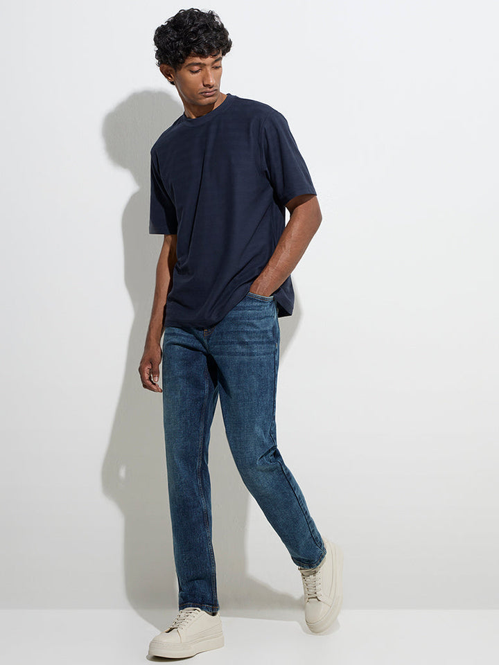 WES Lounge Navy Self Relaxed-Fit Cotton-Blend T-Shirt