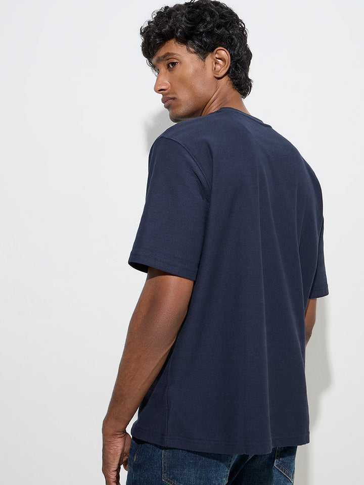WES Lounge Navy Self Relaxed-Fit Cotton-Blend T-Shirt
