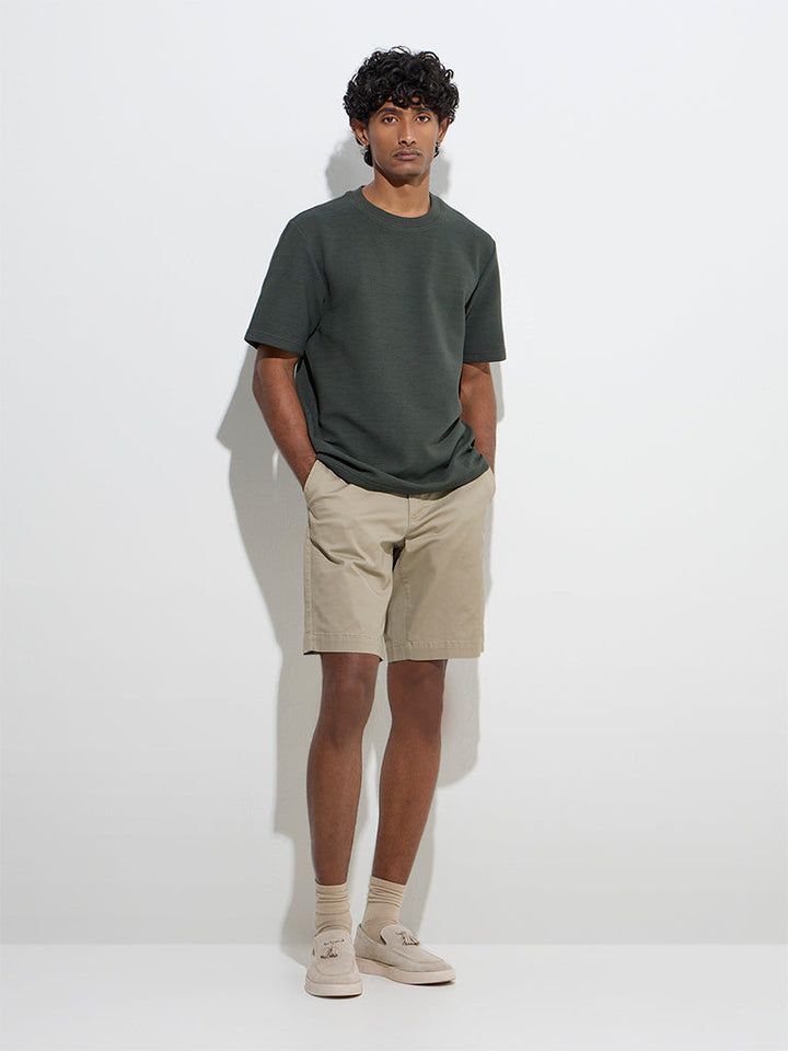 WES Casuals Olive Textured Relaxed-Fit Cotton-Blend T-Shirt