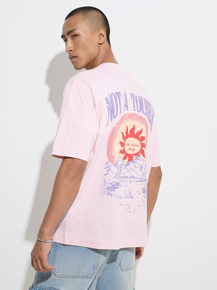 Nuon Pink Nature-Inspired Relaxed-Fit Cotton T-Shirt